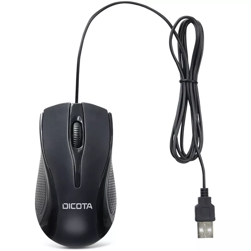 DICOTA - Mysz - dla prawo- i leworęcznych - Laser - 3 przyciski - Przewodowa - USB - Czarny (D32011)