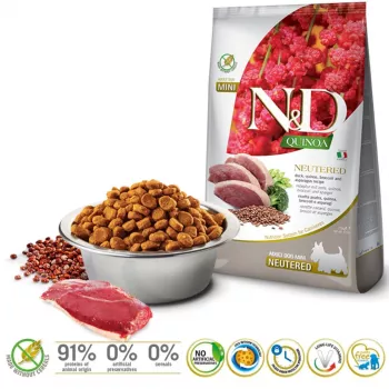 FARMINA N&D Quinoa Dog Duck, Broccoli, Asparagus Neutered Adult Mini - sucha karma dla psów - 2,5 kg