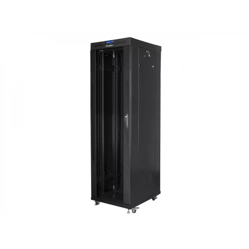 Szafa rack stojąca LANBERG 42U FF01-6842-12BL 600×800×2127,5 mm, 1200 kg, IP20, zamek na klucz, kółka jezdne