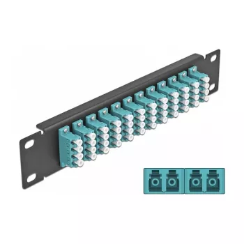 Patch panel światłowodowy DeLOCK 10 cali 12 portów LC Quad Aqua 1U Czarny