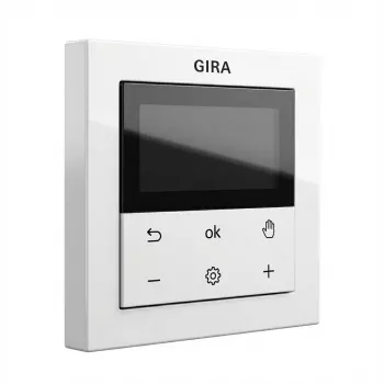 Cyfrowy termostat pokojowy Gira System 3000 Bluetooth, biały, wyświetlacz LCD