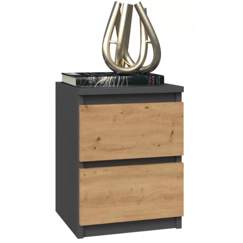 Szafka nocna Topeshop M2 ANTRACYT/ARTISAN 2 szuflady Antracyt Dąb