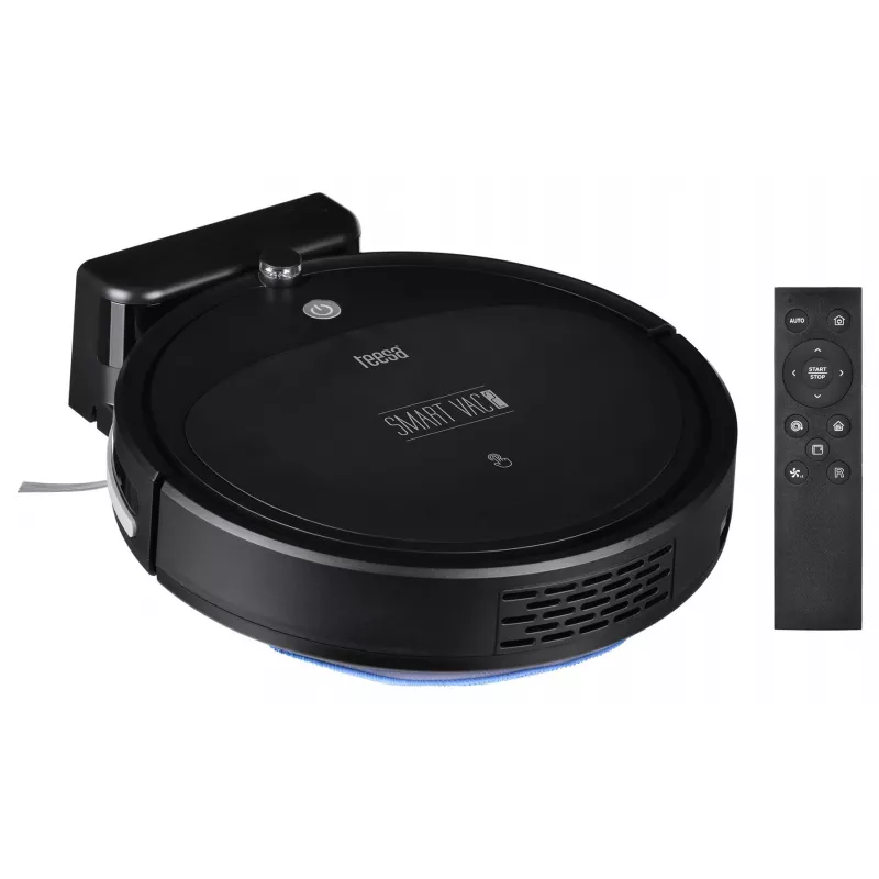 Robot odkurzający TEESA Smart VAC 2 — okrągły, czarny, siła ssania 1000 Pa, bateria litowa 9,6 V/2000 mAh, pojemnik na kurz 0,2 l, Wi‑Fi, automatyczny powrót