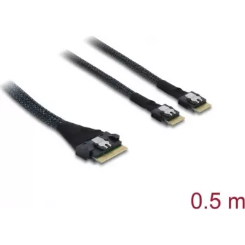 Kabel DELOCK PCIe 4.0 cienki SAS SFF-8654 do 2× SFF-8644 (4i) 0,5 m