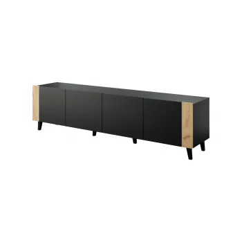 szafka TV FARO 200x42x52 czarny matowy + dąb craft