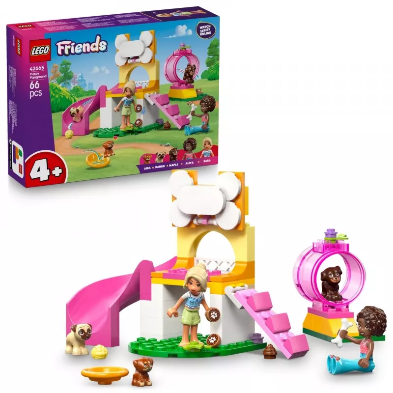 Zestaw konstrukcyjny LEGO Friends Plac zabaw dla szczeniąt 42665, 66 elementów, 2 minifigurki, wiek 4+