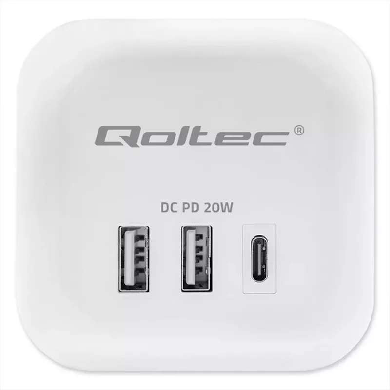 Listwa zasilająca QOLTEC 52548 z 3 gniazdami AC i portem USB