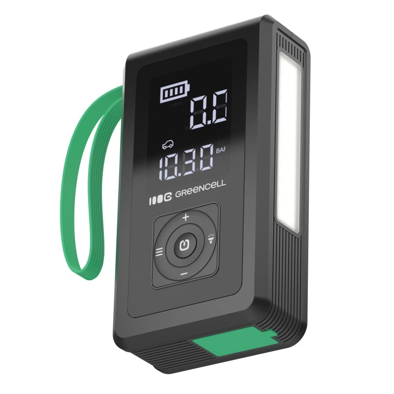 Power bank zielony Cell CJSGC03 8000 mAh Li‑Ion, wyświetlacz OLED, USB‑C i USB‑A, wyjście 500 mA, wbudowana latarka