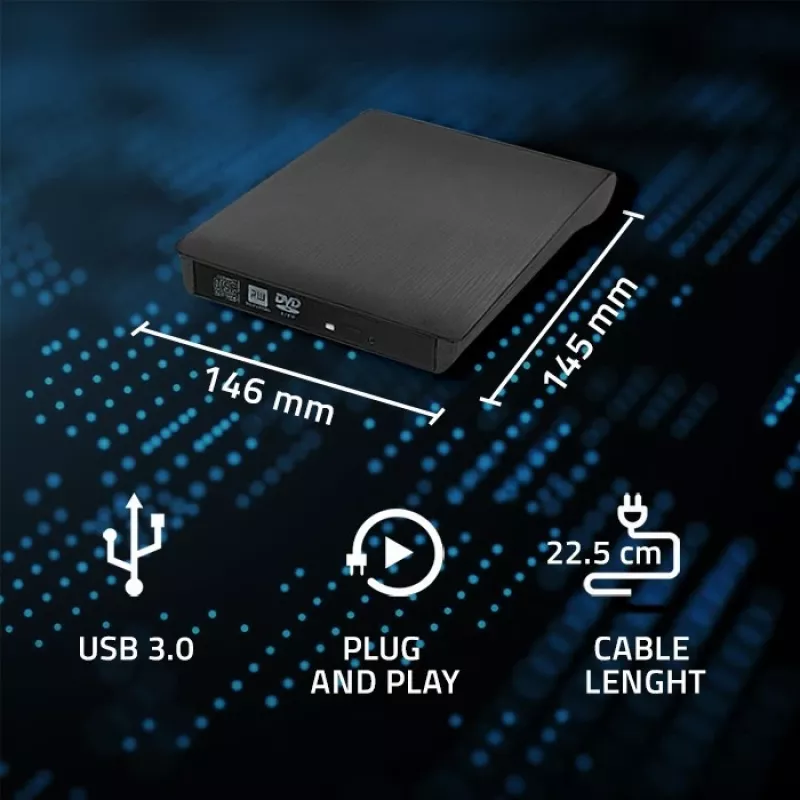 Zewnętrzny napęd DVD‑RW QOLTEC 51857 — USB 3.0, interfejs SATA, DVD±R 8x, DVD±RW 4x, DVD‑RAM 5x, CD 24x, czarny