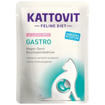 KATTOVIT gastro weterynaryjna sucha karma dla kota 85 g — Ryż & Łosoś, dorosły, bezglutenowa, 8% białka