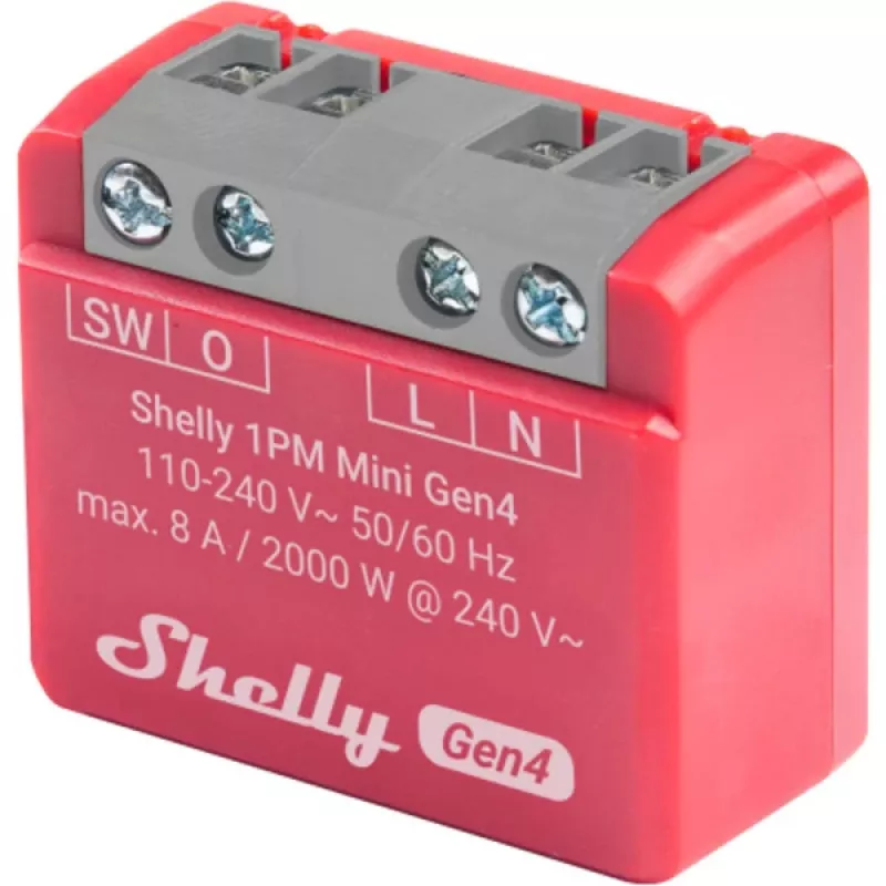 Shelly 1PM Mini Gen4 2-pak — Inteligentny przekaźnik Shelly Wi-Fi z pomiarem mocy, kompaktowa forma modułu/DIN