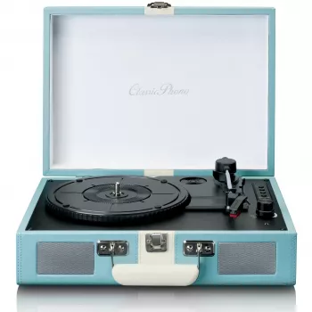 Gramofon audio z napędem paskowym Lenco TT-110 niebiesko-biały półautomatyczny