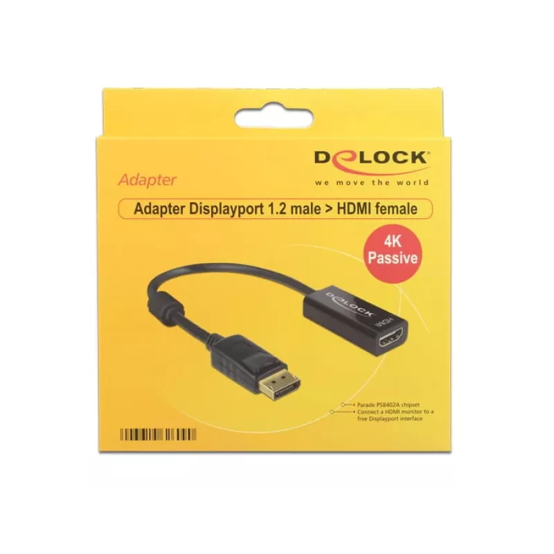 DeLOCK - Adapter wideo/audio - DisplayPort / HDMI - DisplayPort (M) - HDMI, 19-pin (W) - 20cm - (DisplayPort 1.2) - Czarny (62609)