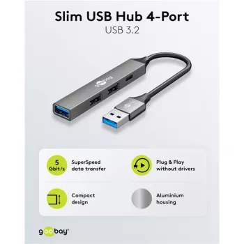 Goobay Slim 4-Port USB-Hub, USB-A na USB-C™/USB-A, USB 3.2 (74458)