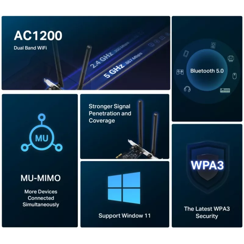 Mercusys AC1200 Wi-Fi Bluetooth PCIe Adapter MA30E Dual Band