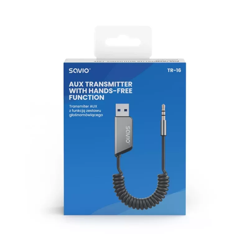 Adapter AUX Savio TR-16 z funkcją głośnomówiącą, Bluetooth 5.3, Google Assistant/Siri