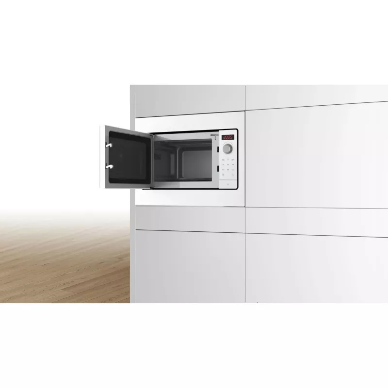 Wbudowana kuchenka mikrofalowa Bosch BFL523MW3, 800 W, 20 l, biała, sterowanie dotykowe i pokrętłem