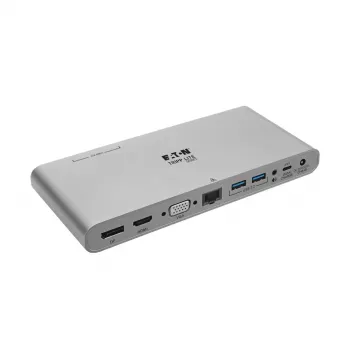 Stacja dokująca Eaton Tripp Lite USB-C, potrójny wyświetlacz - 4K HDMI/DisplayPort, VGA, USB 3.2 Gen 1, hub USB-A/USB-C, GbE, ładowanie 100W PD, międzynarodowe kable zasilające