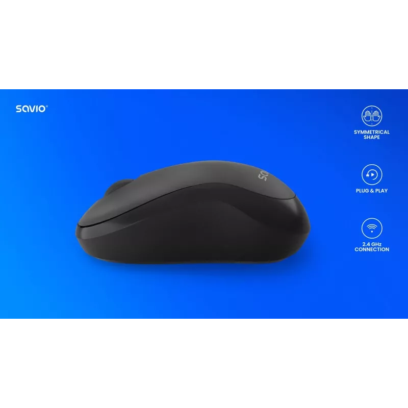 Mysz bezprzewodowa SAVIO MB-03, interfejs Bluetooth, 1000 DPI, bateria AA, 99×60×39 mm, 51 g, odbiornik w zestawie