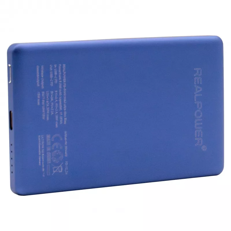 Powerbank RealPower PB-5000 MAG 5000 mAh z ładowaniem bezprzewodowym kompatybilnym z MagSafe, USB-C, moc wyjściowa 20 W, niebieski