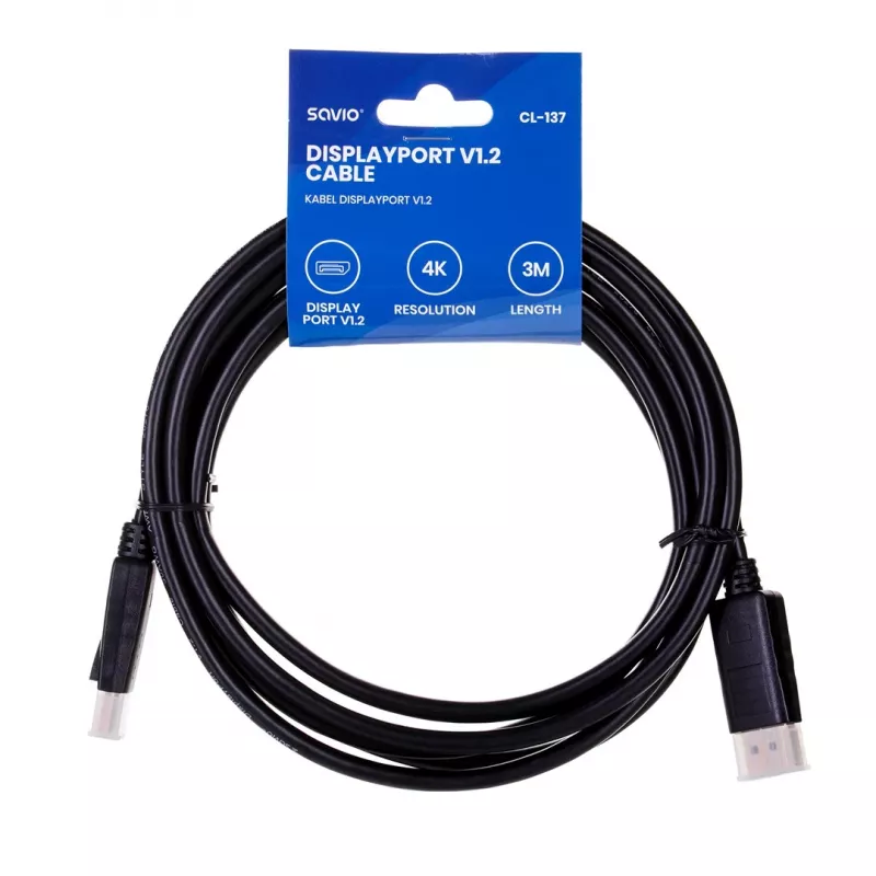 Przewód DisplayPort Savio CL-137 3 m Czarny