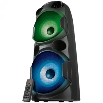 SVEN PS-750 2x40W; Wyświetlacz LED; TWS; Radio FM; AUX; Obsługa USB/karty SD; Oświetlenie; Wejście mikrofonowe (karaoke); Pilot; Wbudowany korektor