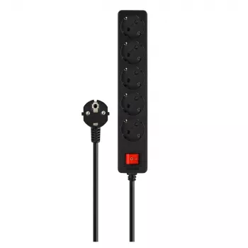 Listwa zasilająca SAVIO LZ-15 — 5 gniazd AC, uniwersalna wtyczka, kabel 5 m, 2500 W, 10 A, czarna