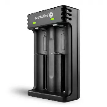 Ładowarka do akumulatorów everActive LC200 domowa USB, 2-kanałowa, Li-Ion, obsługuje A/AA/AAA/AAAA/C/D, wejście 5 V, wyjście 4,2 V, czarna