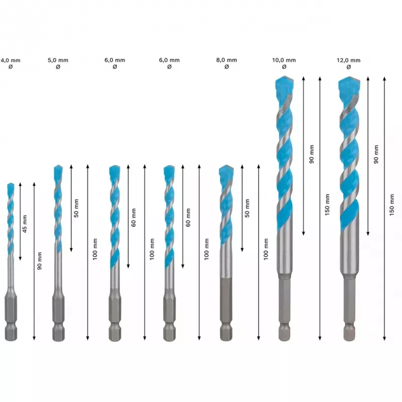 Zestaw wierteł Bosch Expert HEX-9, 7 sztuk, rozmiary 4–12 mm, trzpień HEX-9