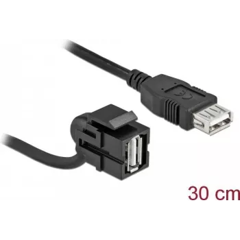 Moduł Keystone USB 2.0 A żeński z kablem, czarny DeLOCK 86869