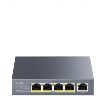 Przełącznik sieciowy Cudy GS1005P — 5-portowy Gigabit Ethernet z 4 portami PoE, 60W łącznie, obudowa metalowa, montaż w szafie rack