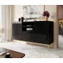 ABETO komoda na złota stalowa rama 150x42x90 czarny/czarny połysk