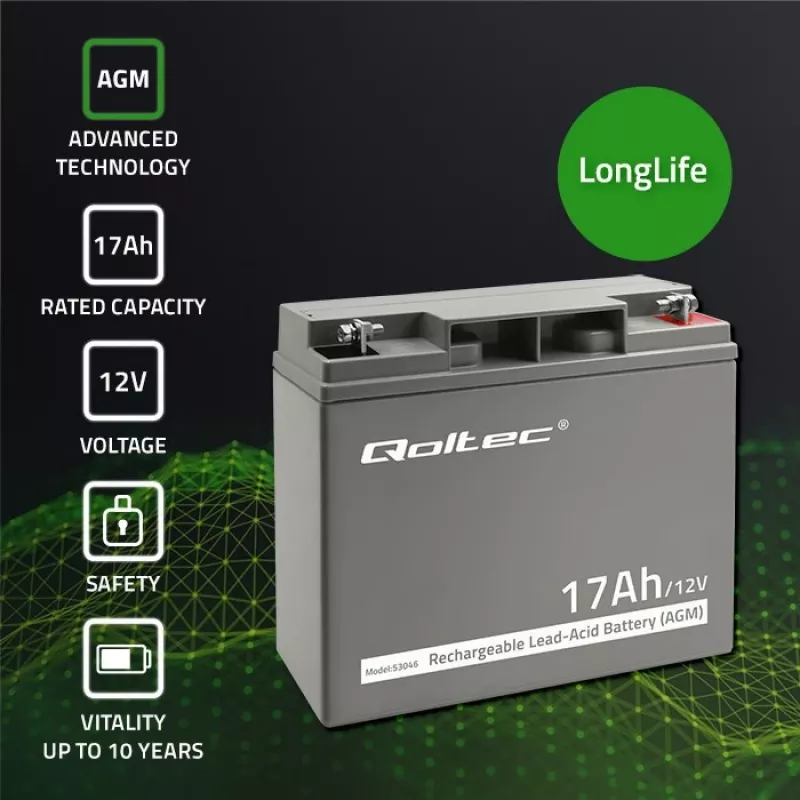 Qoltec 53046 akumulator AGM 12 V 17 Ah, maks. 255 A