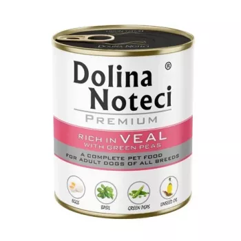 Mokra karma dla psów Dolina Noteci Premium cielęcina z zielonym groszkiem, 800 g, wilgotność 78%, białko 12%