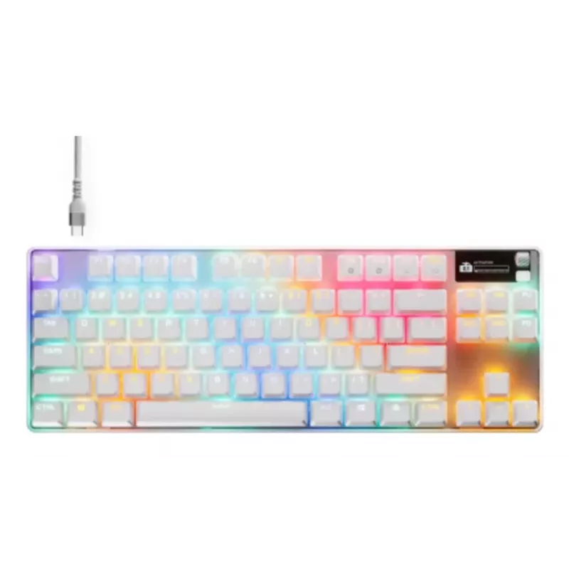 Mechaniczna klawiatura gamingowa TKL STEELSERIES Apex Pro TKL Gen 3 biała — układ US, RGB, regulowane przełączniki