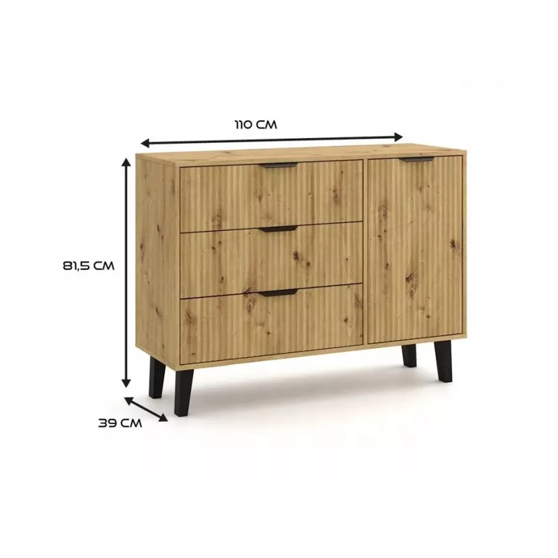 SCANDI 1D3S cienki dąb ARTISAN komoda