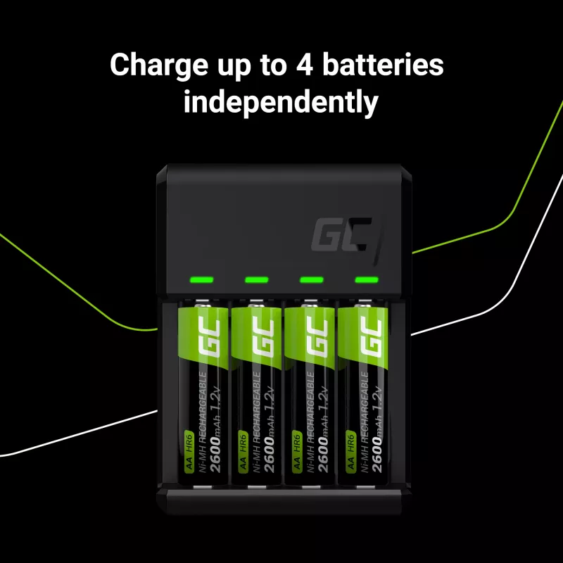 Ładowarka do akumulatorów zielony Cell GC VitalCharger USB, 4 gniazda, AA/AAA, zasilana przez USB, czarna