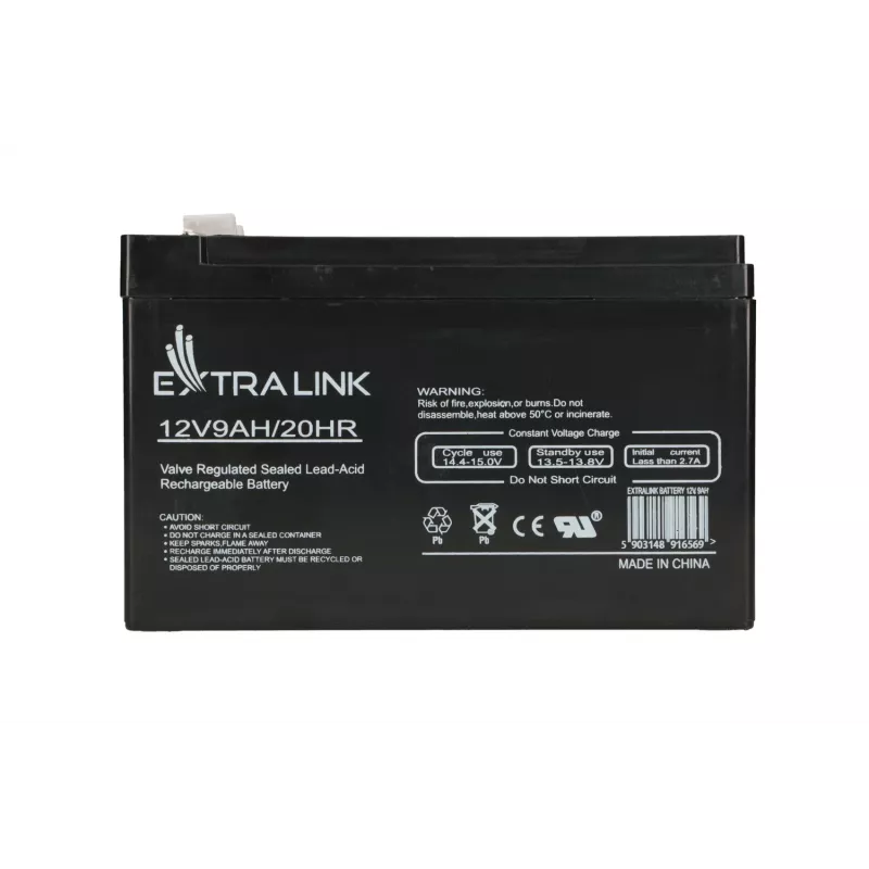 Akumulator szczelny kwasowo-ołowiowy (VRLA) 12V 9Ah Extralink – AGM, 1 szt., Czarny
