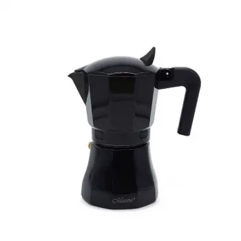 Moka pot Maestro MR-1658-3 — aluminiowy kafetier na kuchenkę, 3 filiżanki (0,15 L), czarny, uchylna pokrywa