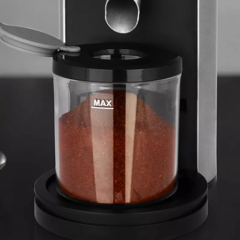 Młynek żarnowy do kawy GASTROBACK Design Pro Touch 30 — żarna stożkowe, zbiornik 300 g, 150 W, czarny/przezroczysty