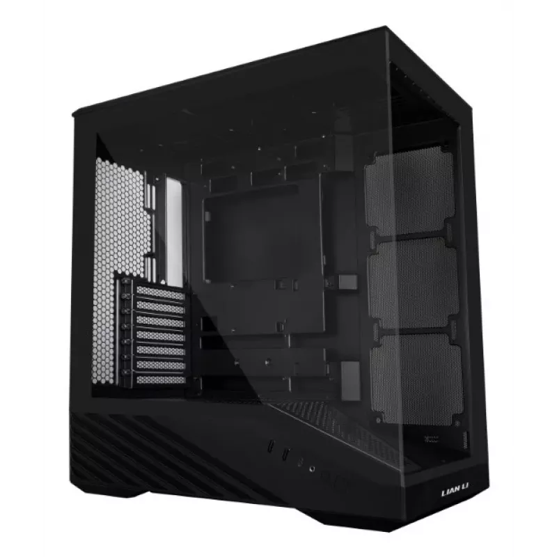 Obudowa PC Lian Li Vector V100 Midi Tower — Czarna z przezroczystym panelem, obsługa 3×120 mm wentylatorów bocznych + 1×120 mm tylnego, HDD 3,5 cala, SSD 2,5 cala, 235,5×446×484,6 mm
