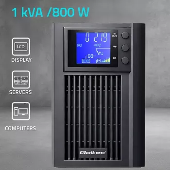 UPS QOLTEC Pure Sine Wave 1kVA 800W z AVR i wyświetlaczem LCD