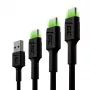 Zestaw kabli USB-C zielony Cell GC Ray — USB A na USB C 3 długości (30 cm, 120 cm, 200 cm), USB PD, 480 Mbps, 2.4 A, czarny