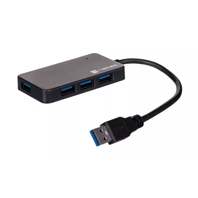 USB hub NATEC Moth 4-port USB 3.2 Gen 1 Type-A (5000 Mbit/s), zasilany przez USB, czarny, kabel 0,15 m