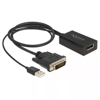 Delock - Kabel adapterowe - DVI-D, USB (tylko zasilanie) (M) do DisplayPort (W) - DisplayPort 1.2 - 50cm - obsługa 4K 30 Hz - czarny (63189)