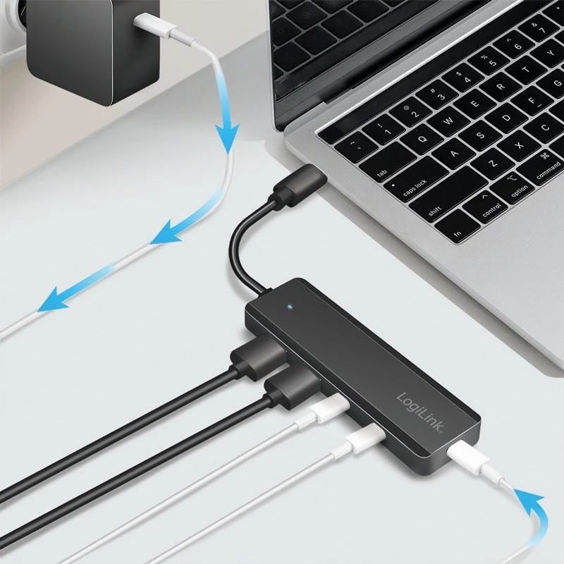 Hub USB-C, 4-porty 2x USB-A, 2x USB-C, Czarny