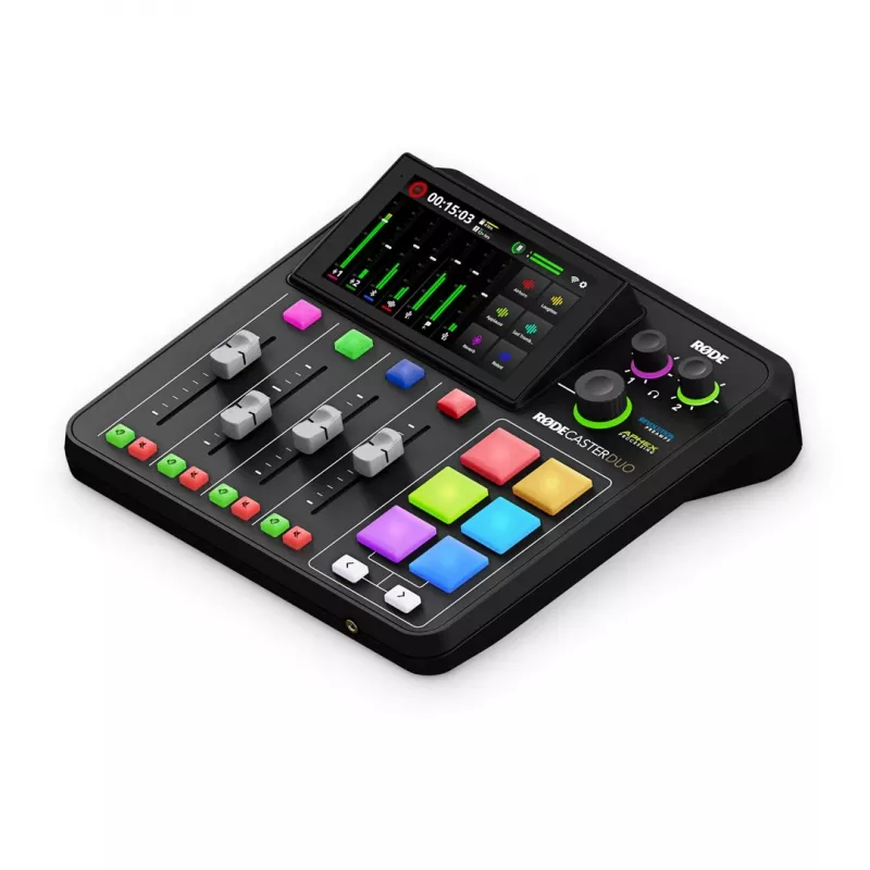 Kontroler studyjny RØDE Caster Duo Czarny — 2 combo XLR/TRS, 2 wyjścia liniowe TRS, 48 kHz, 24-bit, ekran dotykowy, Wi‑Fi, Bluetooth
