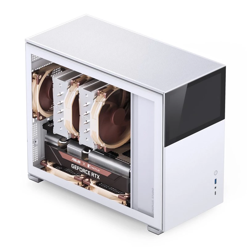 Obudowa PC Jonsbo D31 STD biały — Midi Tower, stal, hartowane szkło, Micro-ATX/ITX/DTX, 2×2,5 cala + 1×3,5 cala, GPU do 400 mm, chłodzenie CPU 168 mm