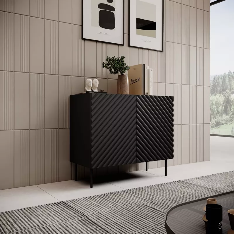 Komoda Cama Meble ONDA 2D 98x45x85 cm, czarna, rama z płyty wiórowej