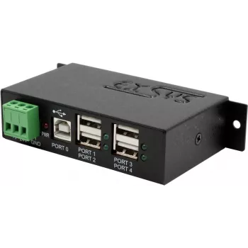 USB hub Exsys EX-1163HMS — 4-portowy z ochroną ESD 15 kV, zestaw do montażu na szynie DIN